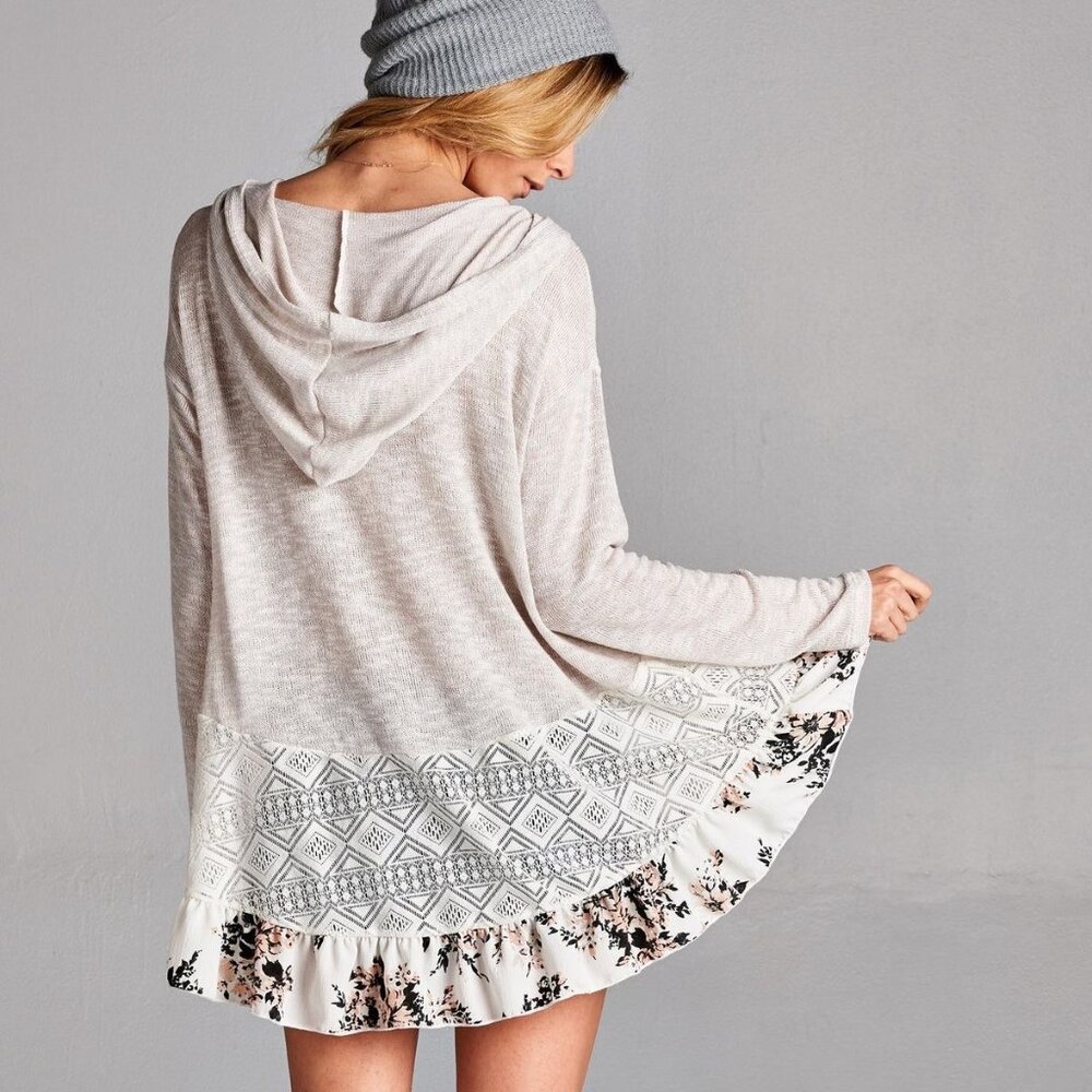 NWT Hooded Ruffle Hem Knit Tunic Top | Coquette Boho Coastal Cowgirl Soft Grunge - Picture 7 of 16